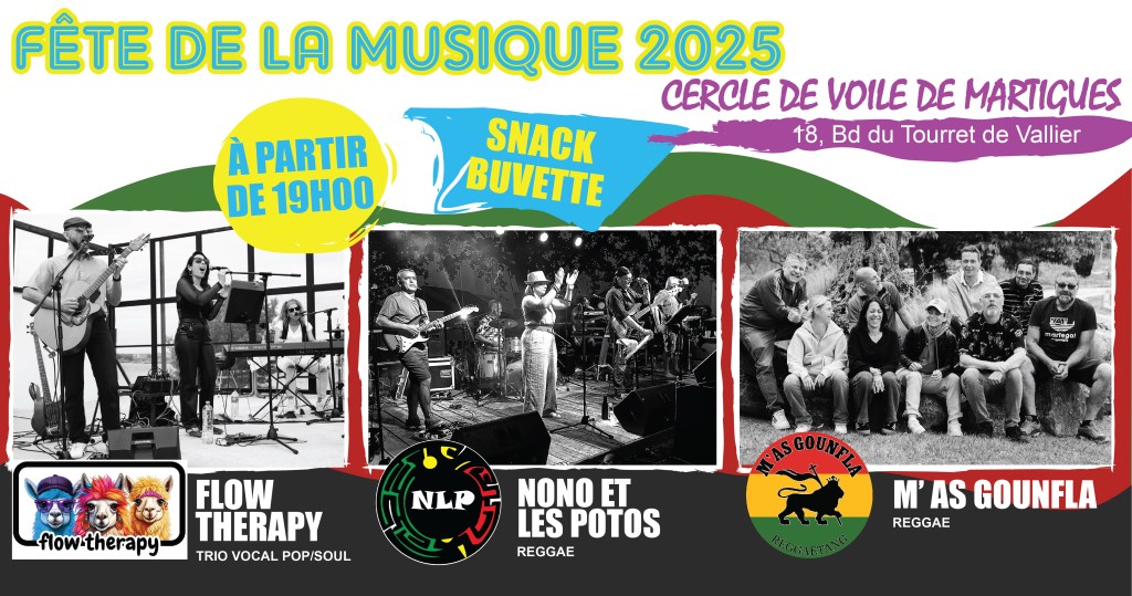 Fête de la musique Martigues 2025, M'as Gounfla, Nono et les Potos, Flow Therapy